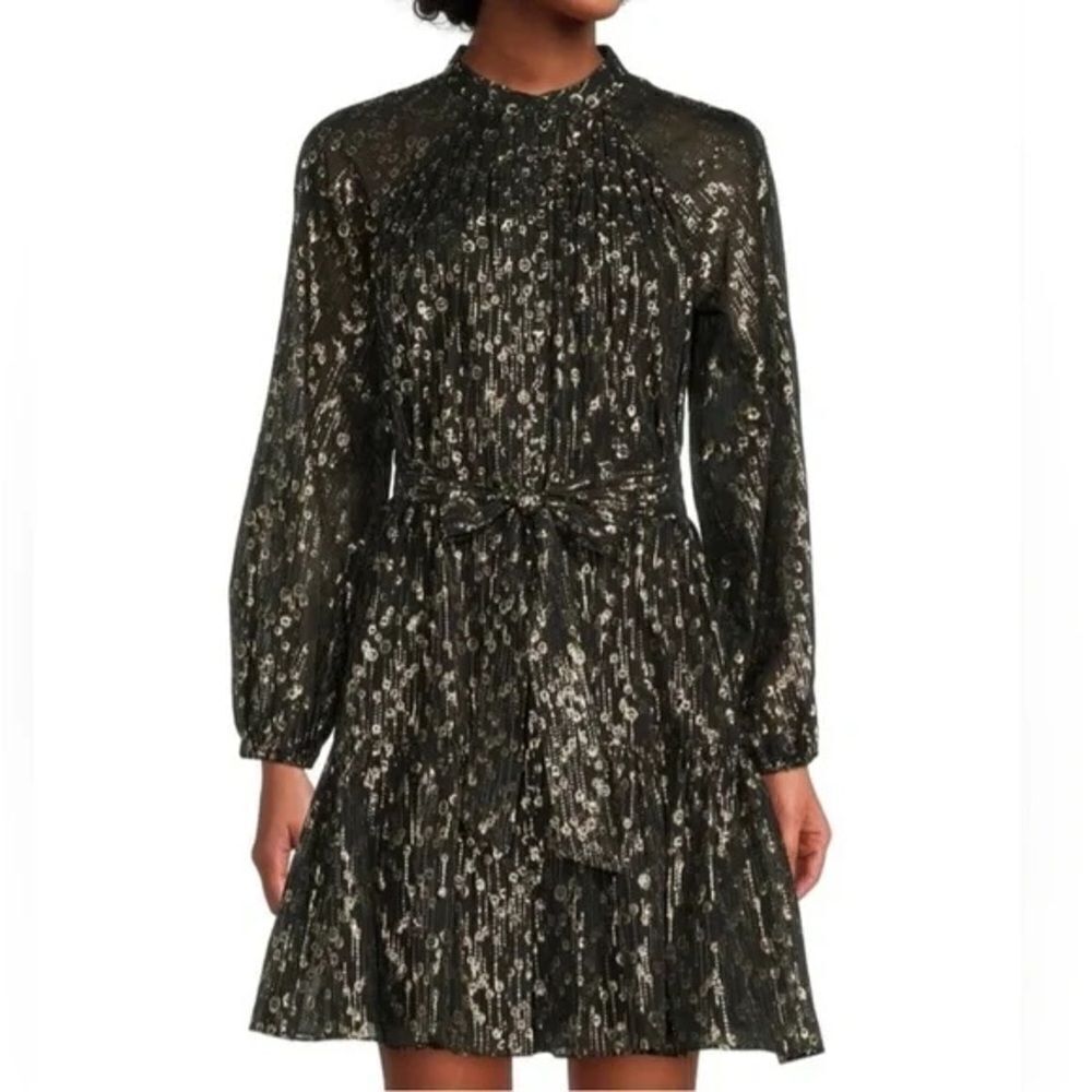 NWT ANTONIO MELANI Camila Dress Size 0 Black & Gold Metallic